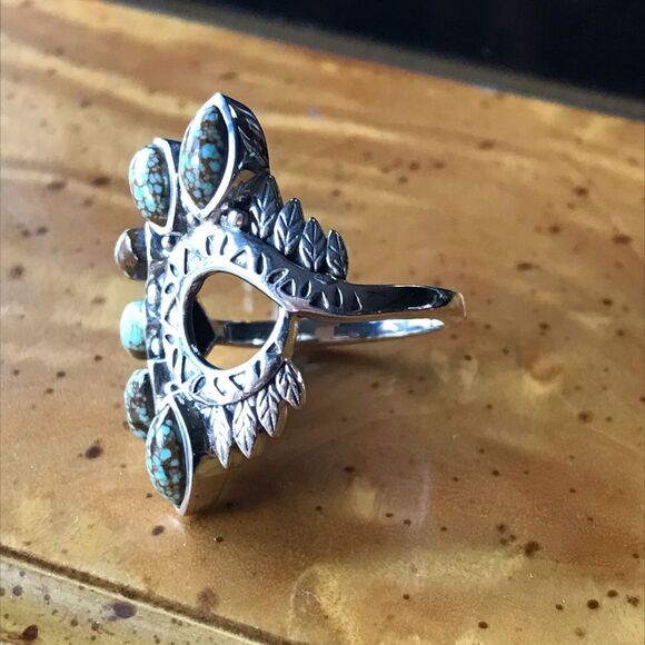 Royston Blue Horizon Turquoise Sterling Silver Native American Style Ring Size 6 - Picture 8 of 10
